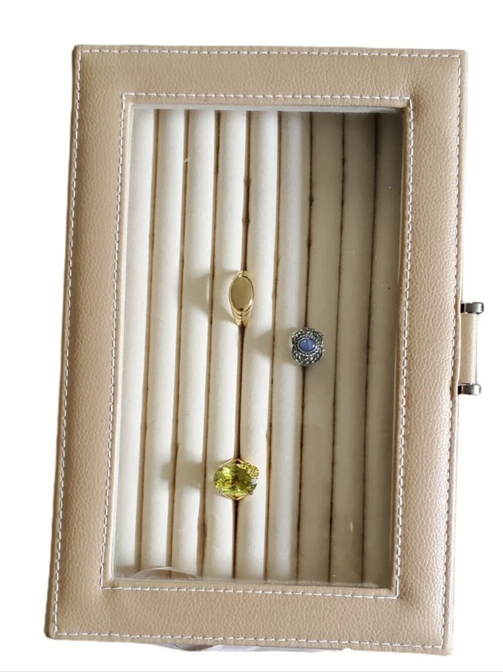 Faux Leather Ring Jewelry Organizer Display Case Cream